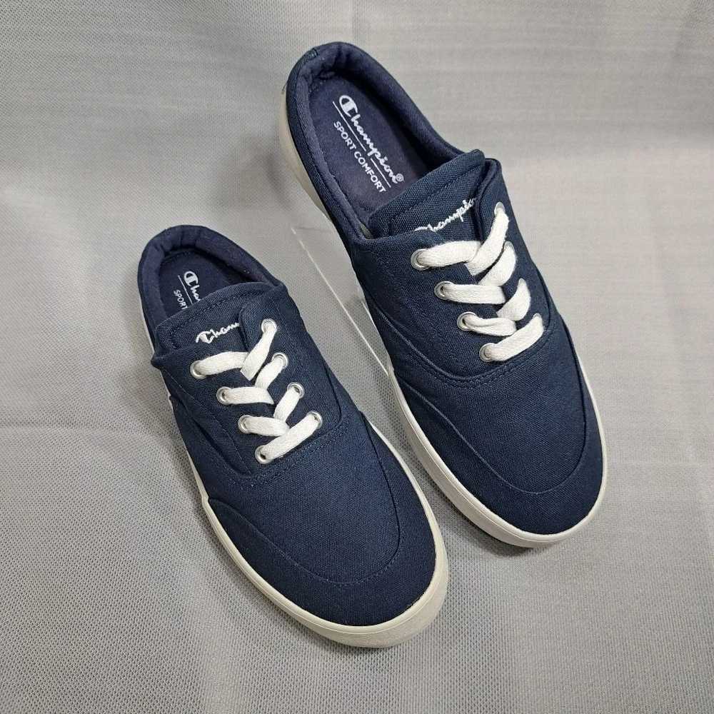 Champion Women's Canvas Slip On Sneakers Navy Blue Size 8 Low Heel Sport Comfort